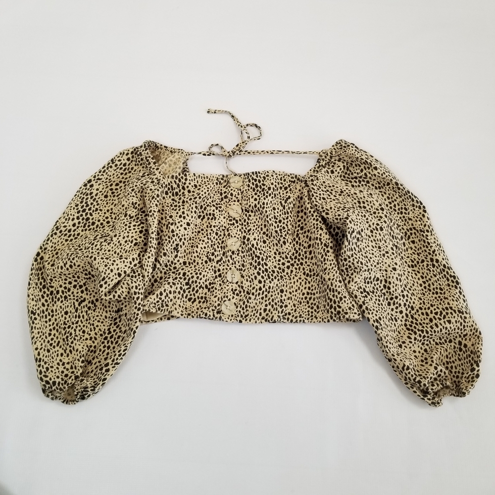 American Eagle Linen Cotton Animal Print Crop Top Size Medium NWOT